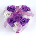 Purple and white heart-shaped soap rose gift box with elegant purple organza ribbon bow - Purple + White