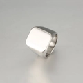Polished silver titanium steel signet ring with a flat square face for men's fashion - Steel