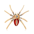 Exaggerated fashion spider brooch in gold metal with red enamel and sparkling rhinestones - Red Belly Spider (C102-B) / Red