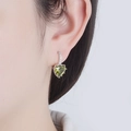 Fashion heart shaped green zircon earrings with silver hooks and sparkling accents - Olive Green Zirconia