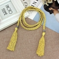 Golden woven rope waist belt with elegant silk texture and retro metallic tassel beads - Gold