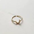 Adjustable S925 silver crescent moon ring in gold finish with micro-set zircon stones - J733 Small Moon Ring / Gold