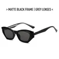 Fashionable geometric sunglasses with black frame and black grey lenses in a 45-degree view - C1 Black Frame Grey Lens