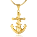 Ciondolo ancora pirata dorato in acciaio al titanio con dettagli in corda e catena a maglie - Ciondolo Solo (Senza Catena) Color Oro