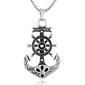 Retro stainless steel anchor and helm pendant necklace with vintage oxidized finish - Single Pendant (Steel Color)