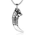 Collana da uomo con ciondolo a dente di testa di lupo in acciaio e catena metallica - Solo Ciondolo Acciaio (Senza Catena)