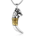 Collana con pendente a testa di drago e dente di lupo in acciaio inossidabile bicolore - Solo Ciondolo Bicolore (Senza Catena)