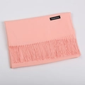 Pink cashmere scarf with fringe details shown in a flat lay professional style - Champagne / 68x200cm