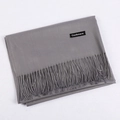 Classic grey cashmere scarf with soft tassels and woven material label for women - Medium Grey / 68x200cm