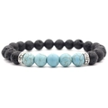 Detail of 8mm black lava stone bracelet with blue mineral beads and silver spacers - Turquoise