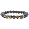 8mm lava rock and tiger eye stone beaded bracelet with silver alloy accent beads - Tiger Eye Stone Bracelet