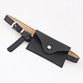 Classic black PU leather fanny pack for women with a stylish envelope design and belt - Black+Silver Buckle