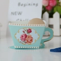 Vintage mint green floral paper tea cup favor box with gold crown patterns and handles - Blue Teacup