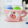 Pink vintage rose pattern paper gift box in teacup shape with saucer for wedding favors - Pink Teacup