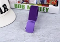 Detail view of purple nylon canvas belt with a smooth matching painted buckle for unisex - Deep purple