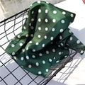 Dark green polka dot satin silk scarf elegantly draped in a black metal wire basket - Polka Dot Green / 70cm