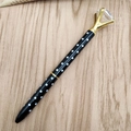 Penna a sfera nera a pois con grande diamante in cristallo e dettagli dorati - Nero a Pois Bianchi