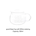 Tazza in vetro da 350ml con manico e scritta Good Morning bianca decorativa - 350ml / Tazza con Lettera Bianca + Coperchio Rotondo