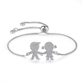 Bracciale regolabile in argento con charm bambino e bambina in micro pavé di zirconi - scatola catena / Coppia Argento Ragazzo Ragazza