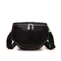 Classic black faux leather half-moon fanny pack with stylish silver double zippers - Black