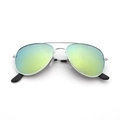 Classic silver aviator sunglasses with vibrant green and yellow gradient mirror lenses - Silver Frame Gold Mirror Lens