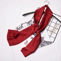 Elegant long solid red skinny scarf tied on a hanger with fashion accessories - Burgundy