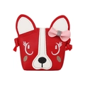 Cute red puppy dog crossbody bag for kids with pink bow and embroidered details - Red