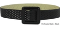 Detail of a black wide waist belt featuring a laser-cut hollow pattern and square buckle - Hollow Black