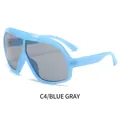 Oversized one-piece sunglasses with bright blue frame and transparent gray lenses - Blue Frame Transparent Gray Lens