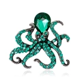 Octopus animal brooch with pear-shaped emerald crystal and green rhinestones in silver - Alloy/Rhinestone / Green (C101-C)