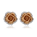 Rose gold flower stud earrings with shimmering diamond border and elegant petals - Gold