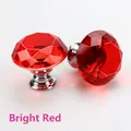 Polished silver base furniture handle with diamond-cut red crystal knob - 40mm / Silver Base - Red Diamond