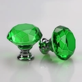 Pomello per mobili in cristallo verde con base in metallo cromato per cassettiere - 40mm / Base Argento - Diamante Verde
