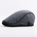 Classic gray-blue cotton newsboy cap with black adjustable strap and metal buckle - Adjustable / Grey Blue