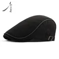 Classic black cotton newsboy cap for men featuring adjustable metal buckle and breathable fabric - Adjustable / Black