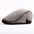 Classic light grey adjustable cotton beret hat with vintage british flat cap styling - Adjustable / Light Coffee