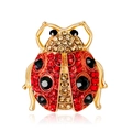 Spilla a forma di coccinella con strass rossi e neri su base in lega dorata - Coccinella a Sette Punti (Rosso/Oro)(C106-A)