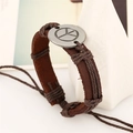 Bracelet en cuir marron fait main avec un charme signe de paix vintage en alliage - Marron