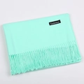 Classic mint green cashmere scarf with fringe hem and woven brand label detail - Aqua Green / 68x200cm