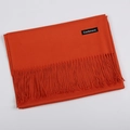 Solid orange cashmere blend scarf with elegant fringe tassels and small black label - Rust red / 68x200cm