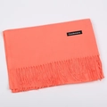 Coral orange cashmere scarf with classic fringe tassels and elegant woven label - Watermelon red / 68x200cm