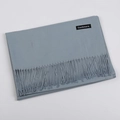 Folded blue-grey cashmere scarf with classic fringe detail and woven material label - Light Gray / 68x200cm
