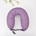 Purple and grey striped travel U-shaped neck pillow with adjustable buckle and foam beads - Purple Grey Striped