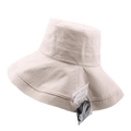 Women's beige wide brim sun hat in cotton linen with detachable windproof chin strap - Approx. 58cm / Beige