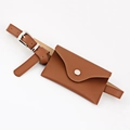 Classic brown PU leather mini waist bag with snap button closure and matching belt - Camel+Silver Buckle