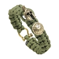 Pulsera de supervivencia de paracord verde militar con casco espartano y escudo de latón - Verde Militar