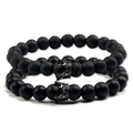 Bracelets en pierre de lave et onyx noir avec charmes couronne sertis de zircons - Pierre de Lave + Pierre Noire Couronne Noire