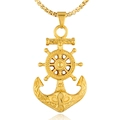Golden stainless steel nautical anchor and helm pendant necklace on a pearl chain - Single Pendant (Gold)