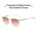 Square TR90 sunglasses with transparent champagne frames and brown gradient lenses - Transparent Beige Frame Gradient Tea Lens