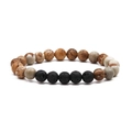 8mm Black Lava Stone and Brown Jasper Beaded Bracelet for Men on White Background - Picture Stone + Lava Stone